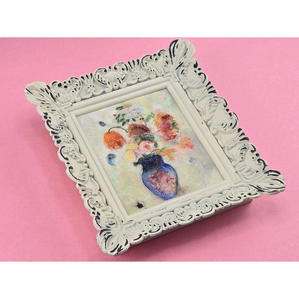 Vase with Flowers by Odilon Redon - Mini Antique Canvas Painting Framed Artwork